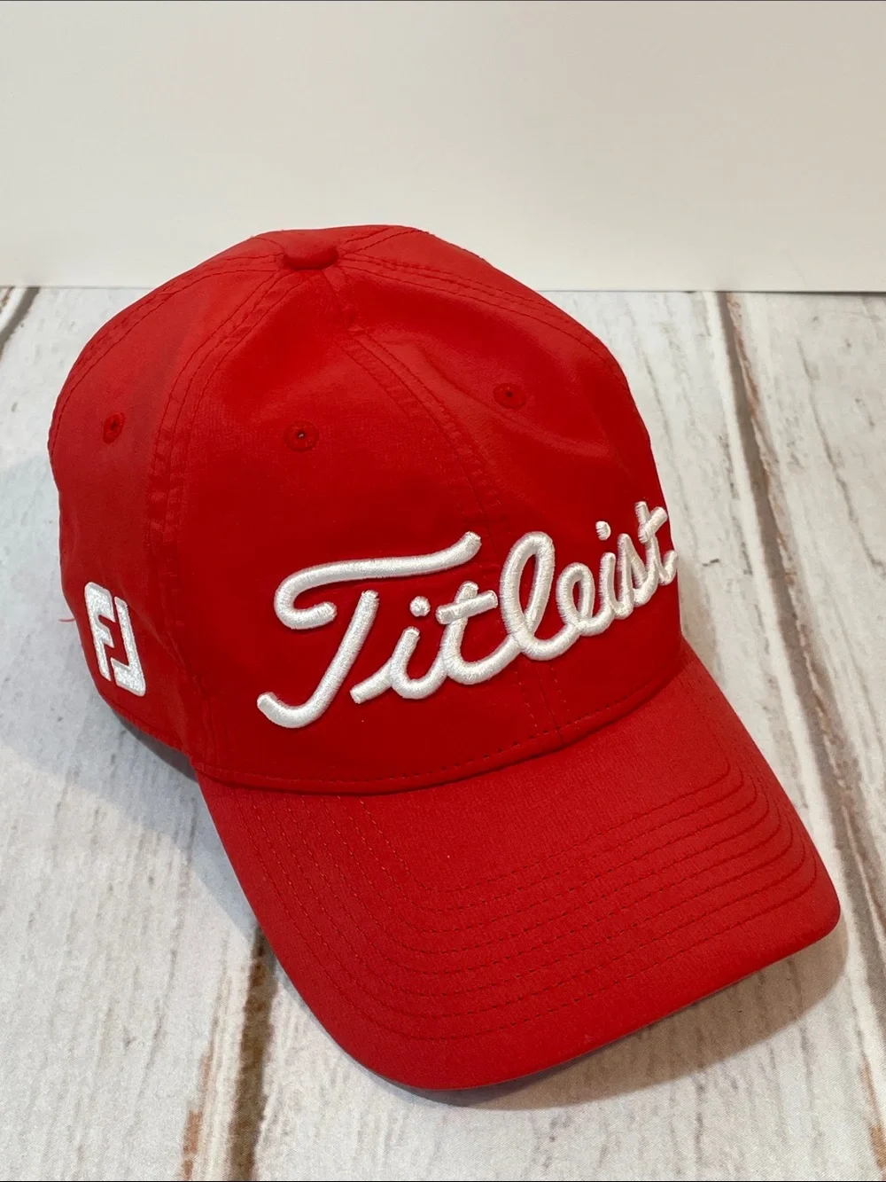 Titleist FJ Pro V1 Red Baseball Cap White Embroidered Script Logo Golf Hat
